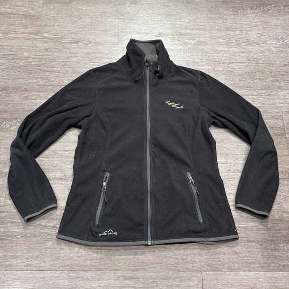 Eddie Bauer Jacket Womens Large Black Full Zip‎ Fleece Corduroy Outdoor Adult - Picture 1 of 11